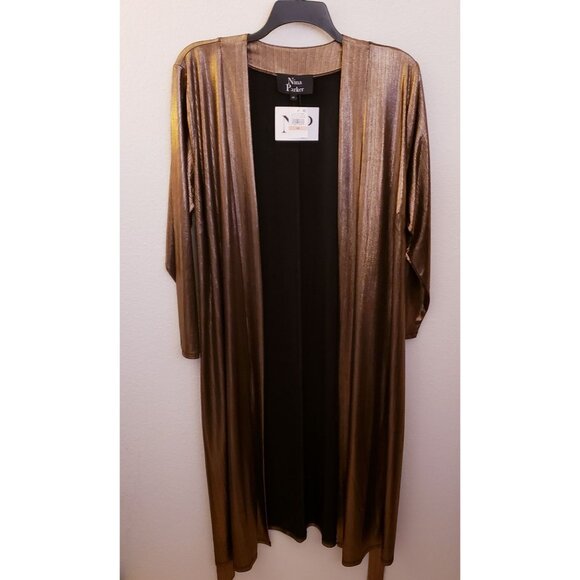 Nina Parker Bronze Metallic Duster Pants Coord Set Party Festive Holiday 2X NWT - Picture 2 of 15